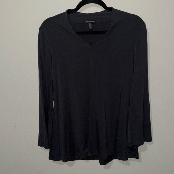 Eileen Fisher Black Blouse Small Professional Tencel Long Sleeve V Neck EUC - Picture 4 of 14